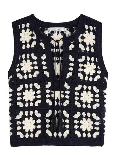 Frame Cotton-blend Crochet Vest In Navy