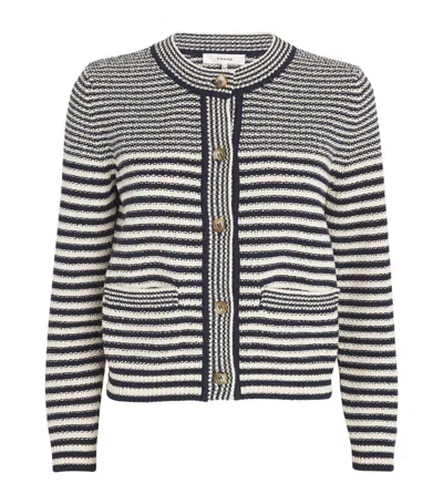 Frame Cotton-blend Striped Cardigan In Navy