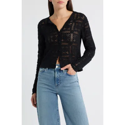 Frame Cotton Crochet Cardigan In Black
