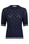 Frame The Rookie Open Stitch Short Sleeve Sweater In Blue
