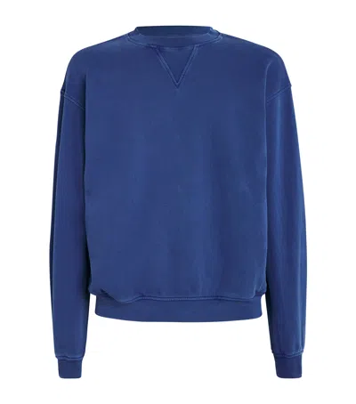 Frame Cotton Embroidered Logo Sweatshirt In Blue