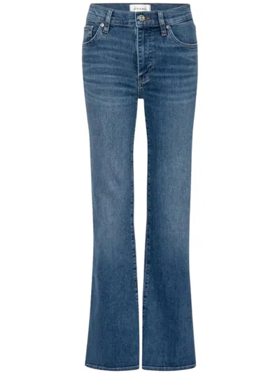 Frame Cotton Five-pocket Flare Jeans With Belt Loops In Blue