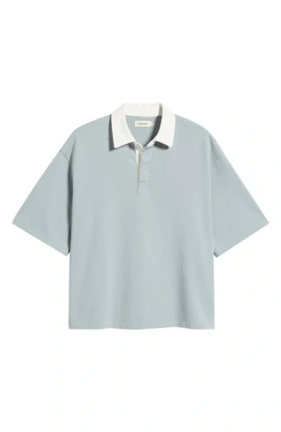 Frame Contrast-collar Rugby Polo Shirt In Blue