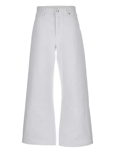 Frame The Loose Cotton Mid Rise Wide Jeans In White