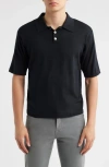 Frame Cotton Pique Polo In Black