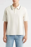 Frame Mens Striped Collar Regular-fit Pique Polo Top White Sand In White