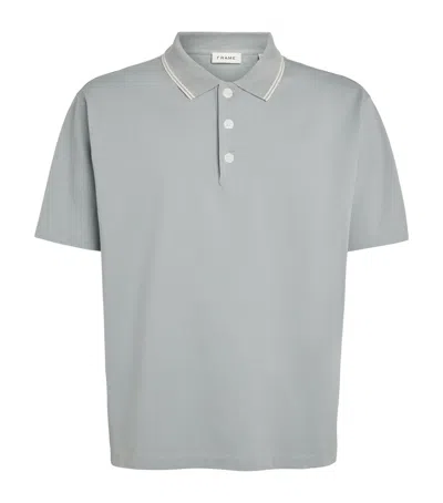 Frame Cotton Pique Polo Shirt In Gray