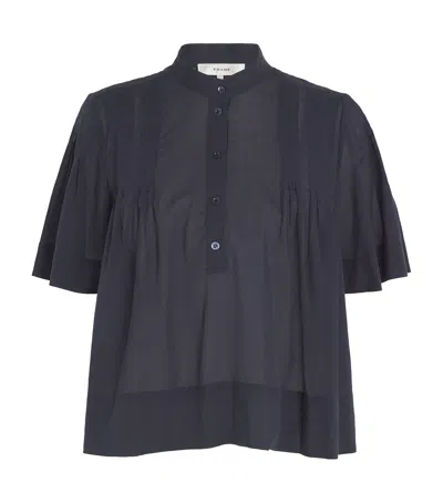 Frame Cotton Pleated Blouse In Navy