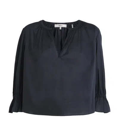 Frame The Poet Gathered Ruffled-cuff Blouse In Gray