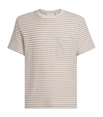 Frame Cotton Rib-knit Stripe T-shirt In Neutral