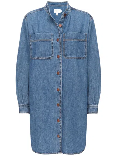Frame Double Pocket Denim Shirt Dress In Boy Blue