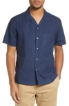 Frame Cotton Short Sleeve Button-up Camp Shirt In Navy