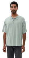 Frame Cotton Silk Polo Sweater Grey Blue In Green
