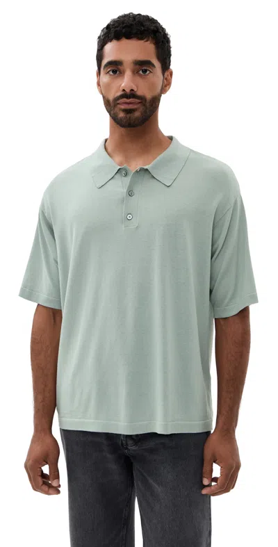 Frame Cotton Silk Polo Sweater Grey Blue In Green