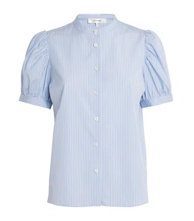 Frame Cotton Stripe The Gathered Blouse In Blue