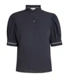 Frame Cotton The Ruffle Blouse In Navy