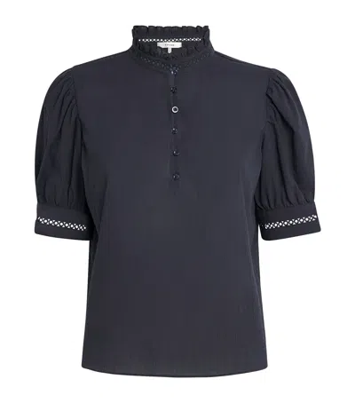 Frame Cotton The Ruffle Blouse In Navy