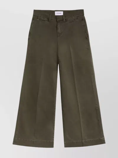 Frame Cotton Trousers With Wide Legs And Pockets In Green