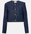 Frame Womens Indigo Boxy-fit Round-neck Cotton-tweed Jacket Xl In Blue