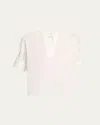 Frame The V-neck Popover In Steel Blue Multi In Whte