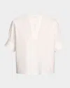Frame The V-neck Popover In Steel Blue Multi In Whte