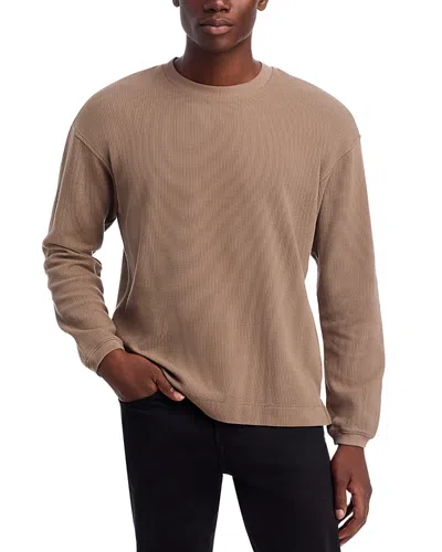 Frame Cotton Waffle Textured Long Sleeve Tee In Brown