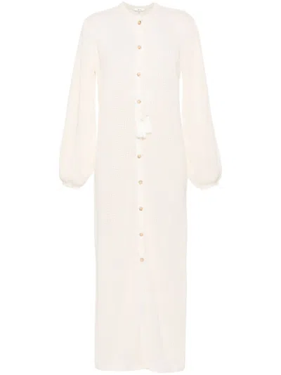 FRAME CREAM WHITE BALLOON SLEEVES CROCHET MAXI DRESS