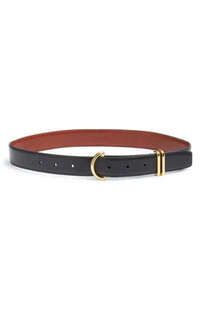 Frame Crescent Leather Belt In Black