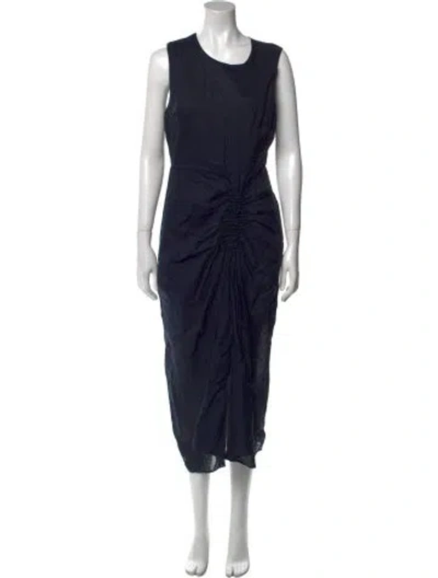 Pre-owned Frame Crew Neck Long Dress In Blue