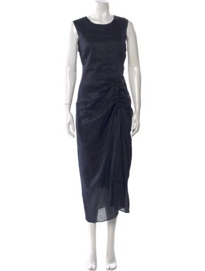 Pre-owned Frame Crew Neck Long Dress In Blue