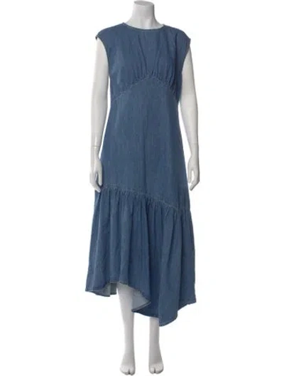 Pre-owned Frame Crew Neck Long Dress In Blue