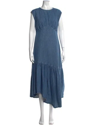 Pre-owned Frame Crew Neck Long Dress In Blue