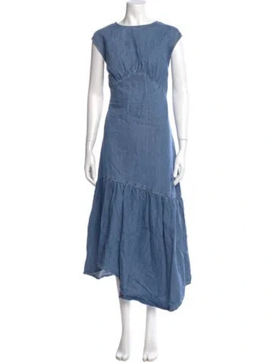Pre-owned Frame Crew Neck Long Dress In Blue