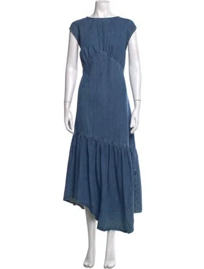 Pre-owned Frame Crew Neck Long Dress In Blue