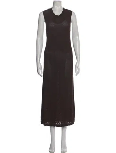 Pre-owned Frame Crew Neck Long Dress In Brown