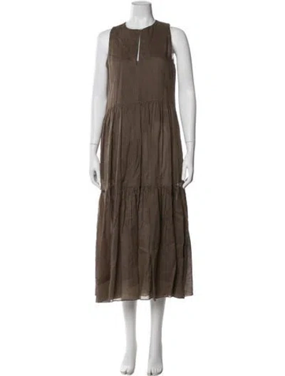 Pre-owned Frame Crew Neck Long Dress In Brown