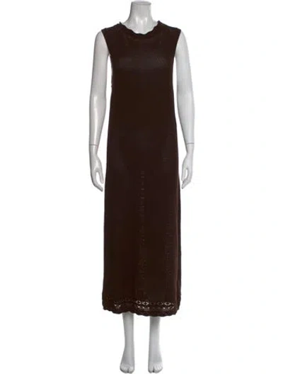 Pre-owned Frame Crew Neck Long Dress In Brown