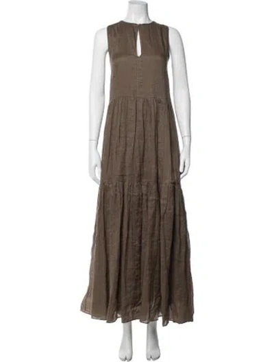 Pre-owned Frame Crew Neck Long Dress In Brown