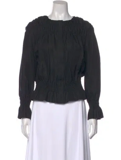 Pre-owned Frame Crew Neck Long Sleeve Blouse In Black