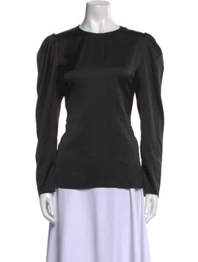 Pre-owned Frame Crew Neck Long Sleeve Blouse In Black