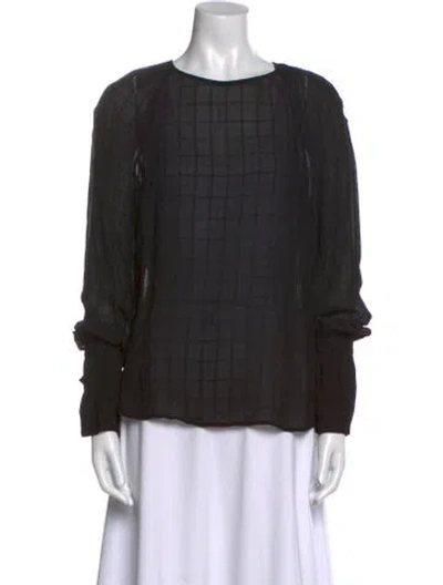 Pre-owned Frame Crew Neck Long Sleeve Blouse In Black
