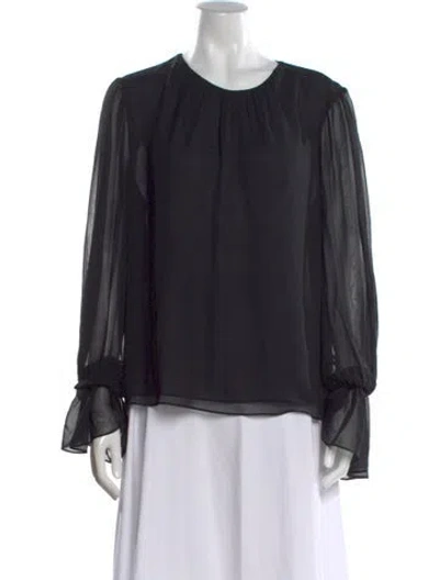 Pre-owned Frame Crew Neck Long Sleeve Blouse In Black
