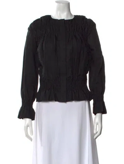 Pre-owned Frame Crew Neck Long Sleeve Blouse In Black