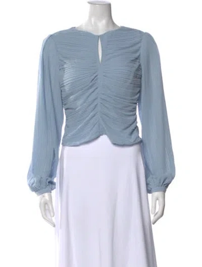 Pre-owned Frame Crew Neck Long Sleeve Blouse In Blue
