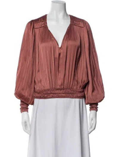 Pre-owned Frame Crew Neck Long Sleeve Blouse In Brown