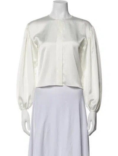 Pre-owned Frame Crew Neck Long Sleeve Blouse In Neutrals