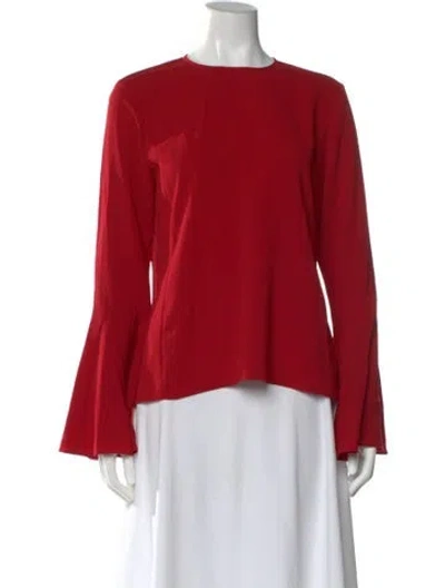 Pre-owned Frame Crew Neck Long Sleeve Blouse In Red
