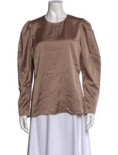 Pre-owned Frame Crew Neck Long Sleeve Blouse W/ Tags In Brown