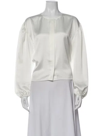 Pre-owned Frame Crew Neck Long Sleeve Blouse In White
