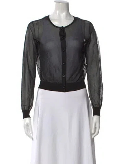Pre-owned Frame Crew Neck Long Sleeve Button-up Top In Black